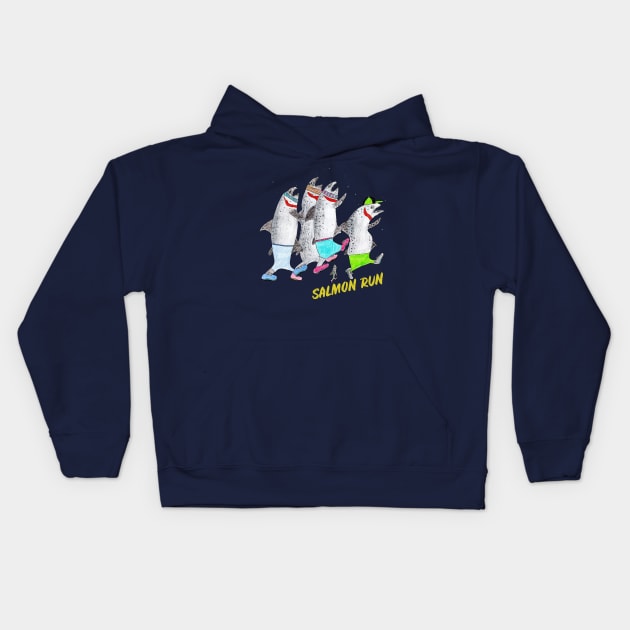 Salmon Run Kids Hoodie by Doodle Dandies